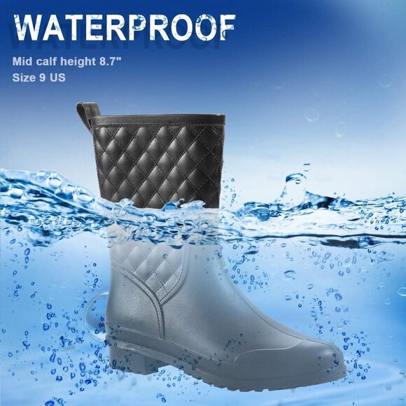 Women Rain Boots Waterproof Mid Calf Lightweight Stylish Gardening Shoes - Picture 2 of 7